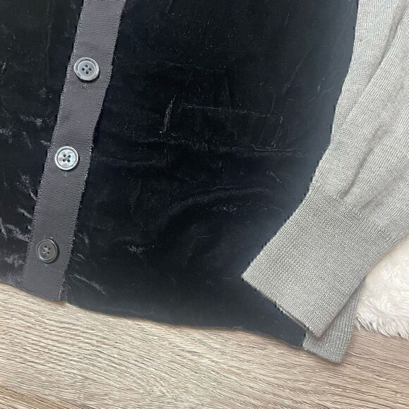 J Crew Cardigan Sweater Velvet Black Grey Size Small Button Vneck - Picture 3 of 10